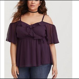 Torrid Purple Cold Shoulder Chiffon Blouse